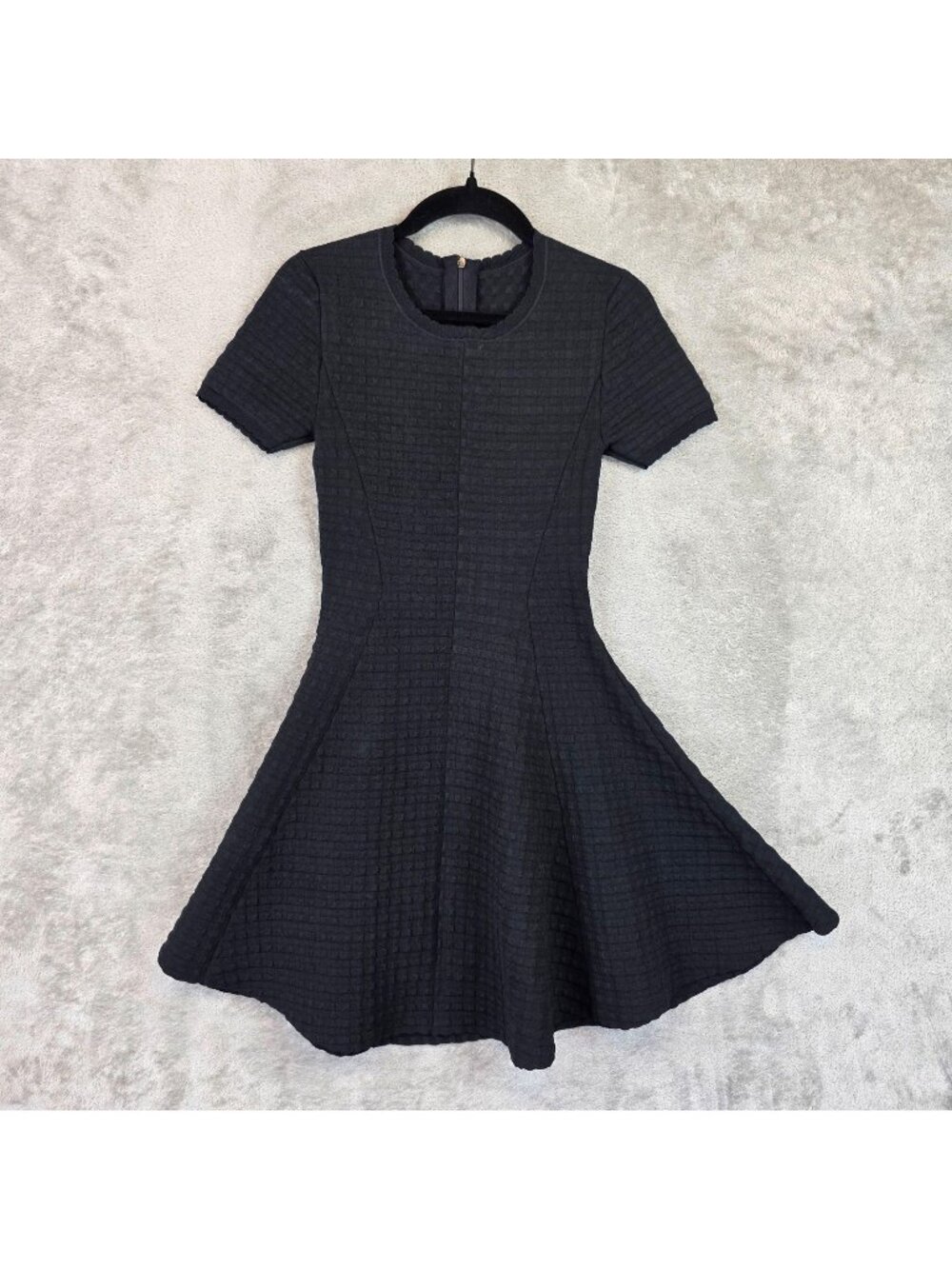 Prada Dress Womens S Black Textured Knit Short Sleeve Fit & Flare Mini